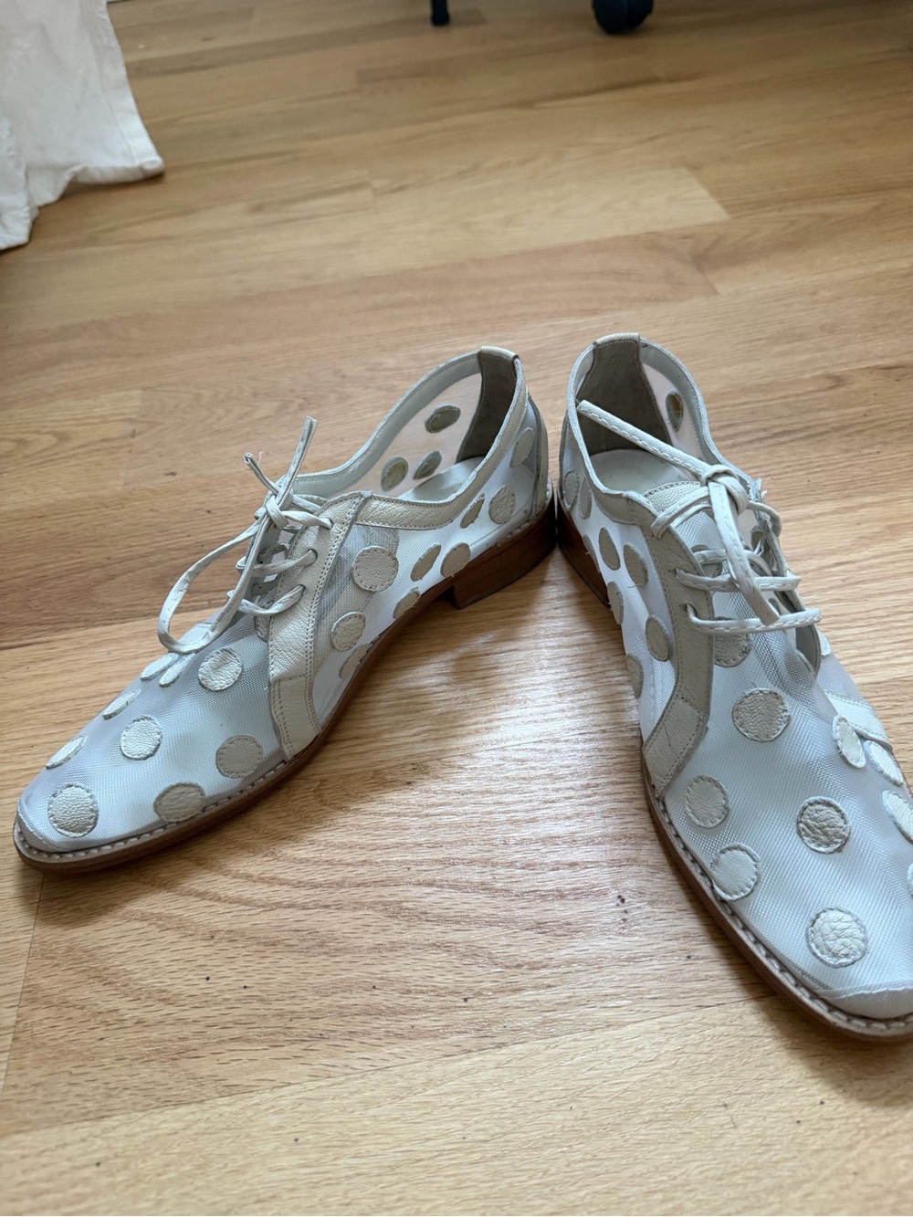 Women's Ivory Polka Dot Lace-Up Flats